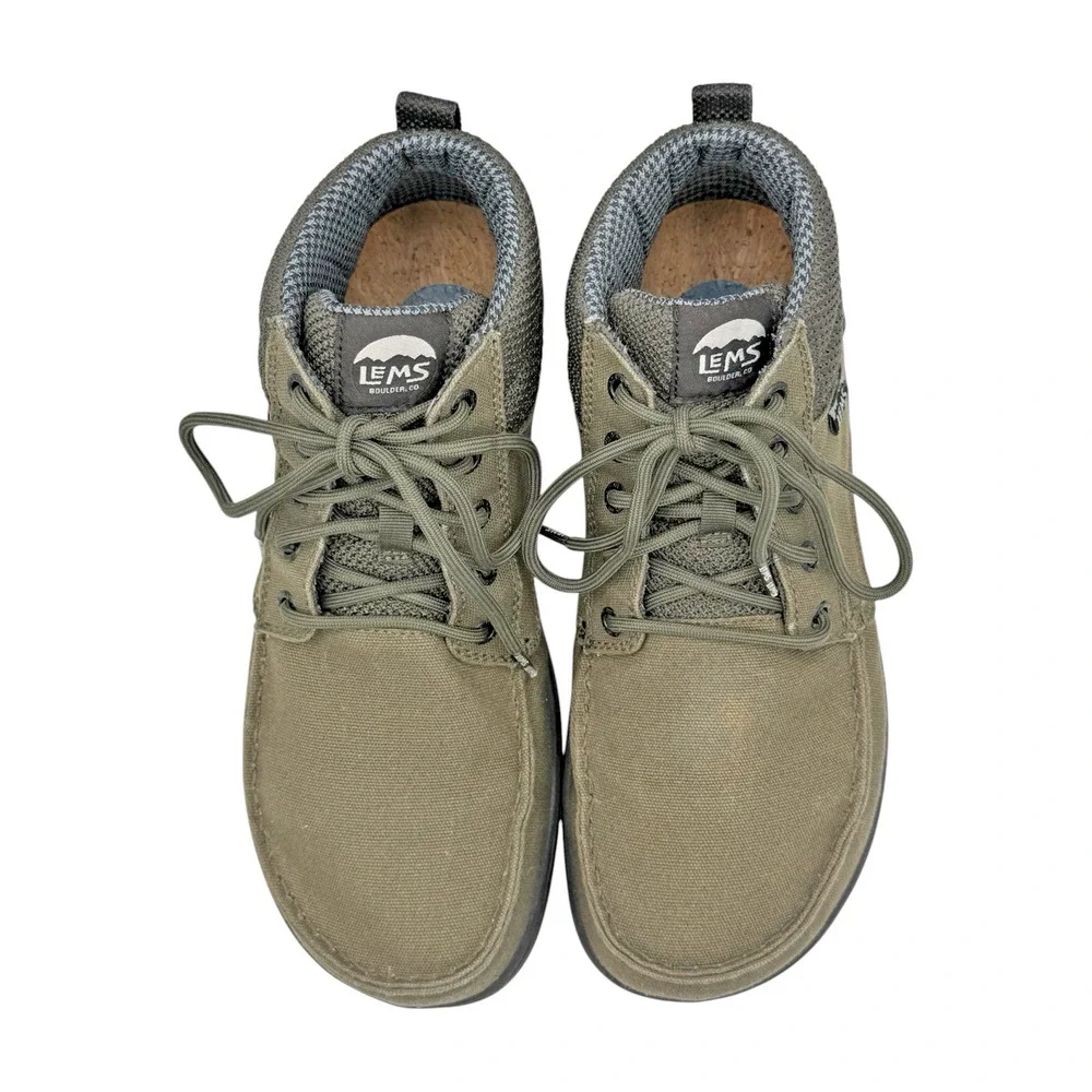 Lems Boulder Boot Mid Vegan Military Green Canvas Zero Drop Men’s 10